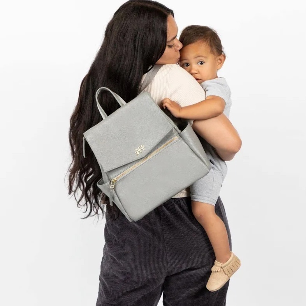 Freshly picked classic vegan leather stone gray mini backpack baby diaper bag - Picture 2 of 9